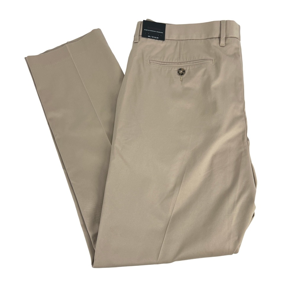 Bonobos Stretch Weekday Warrior Wednesday Slim Fit Dress Pants Tan Khaki 38x32